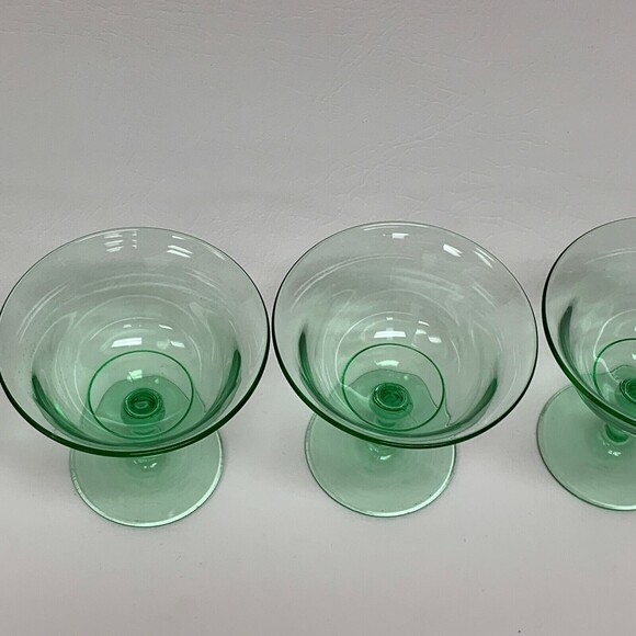 Low Sherbert Clear Light Green Footed Stemmed Glass Glasses 3 7/8" Lot of 4 - Picture 2 of 6